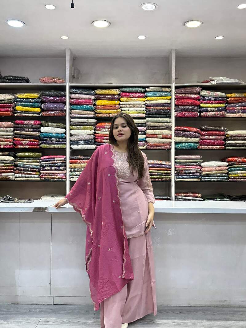 Dusty pink embroidered kurti sharara set with matching dupatta